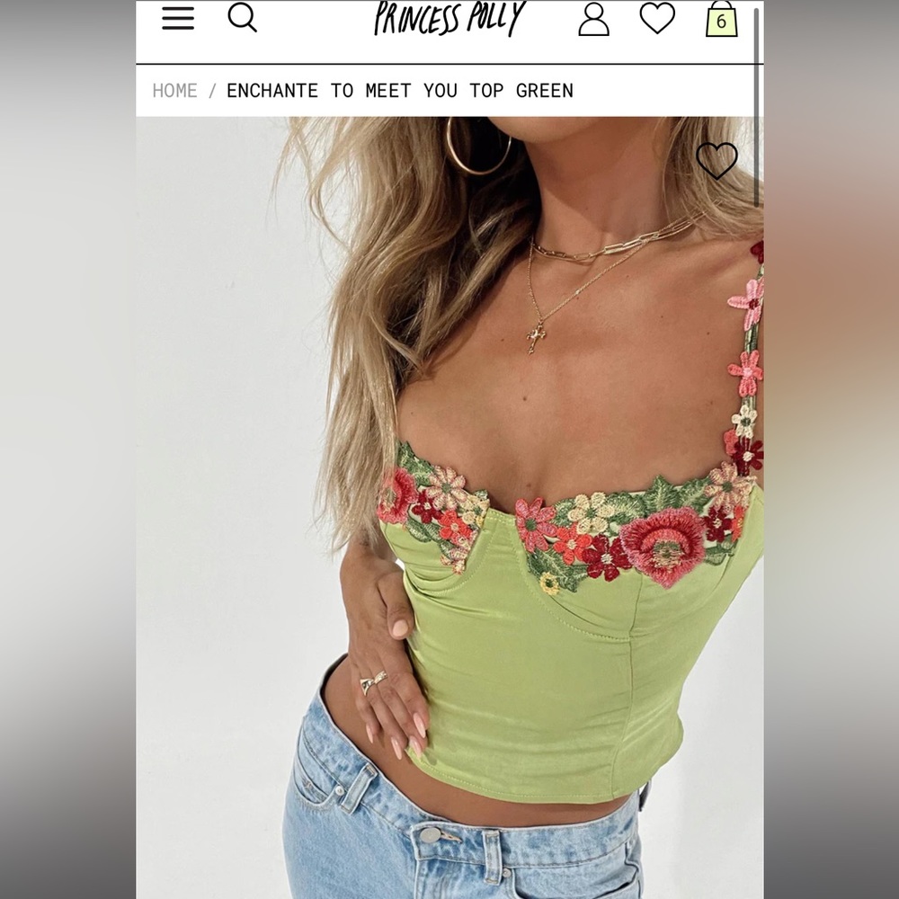 Princess Polly Green Floral Embroidered Top